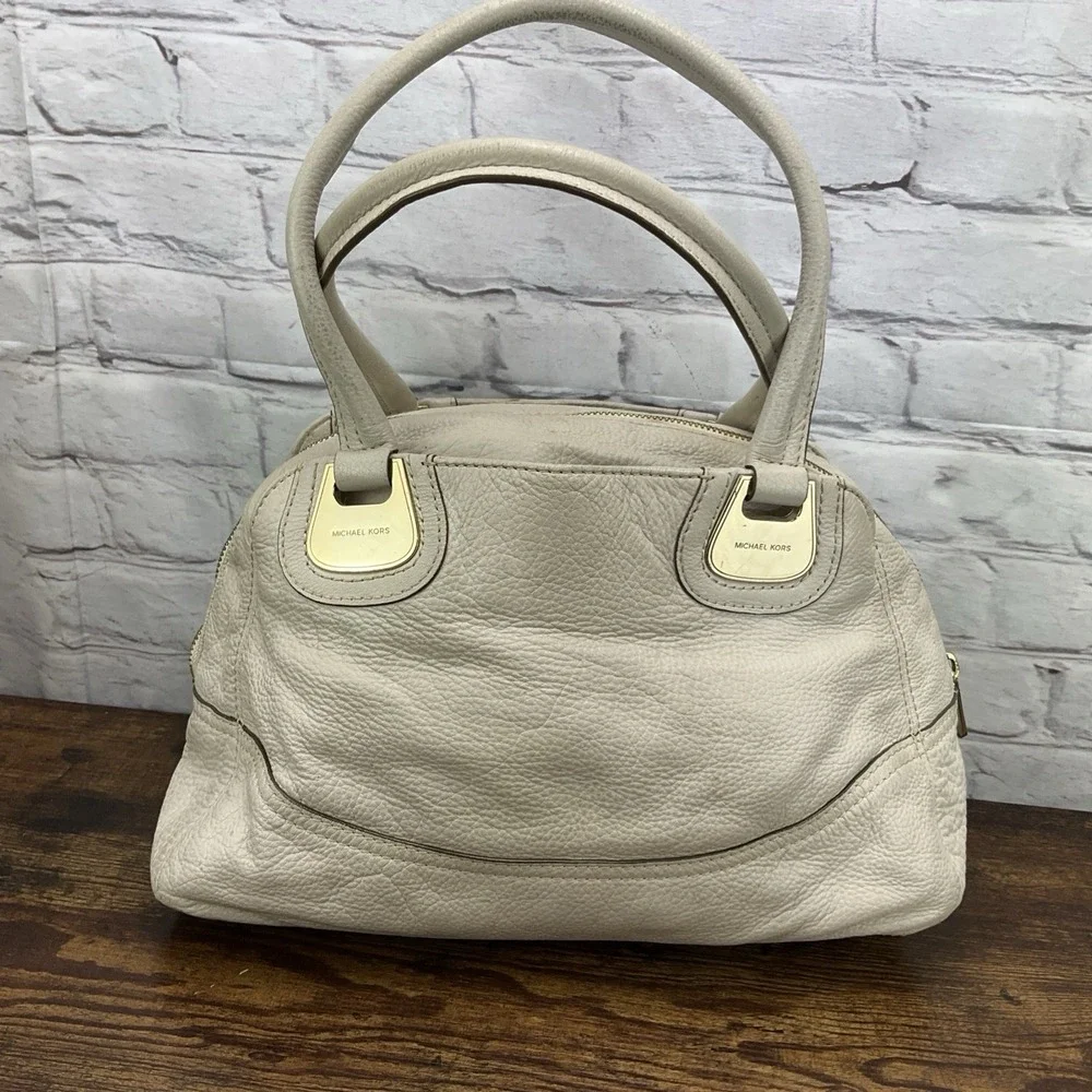 Michael Kors Cream Leather‎ Satchel Bag Gold Hardware Handbag Purse